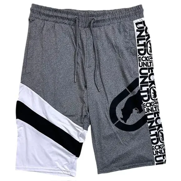 Ecko Unltd Men's Panel Stitched Activewear Shorts in Grey Marled - Picture 1 of 3